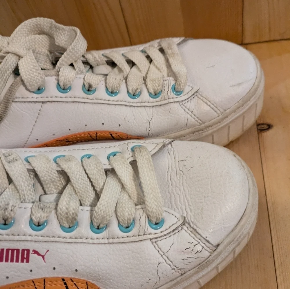 Puma White and Orange Platform Sneakers Size 4